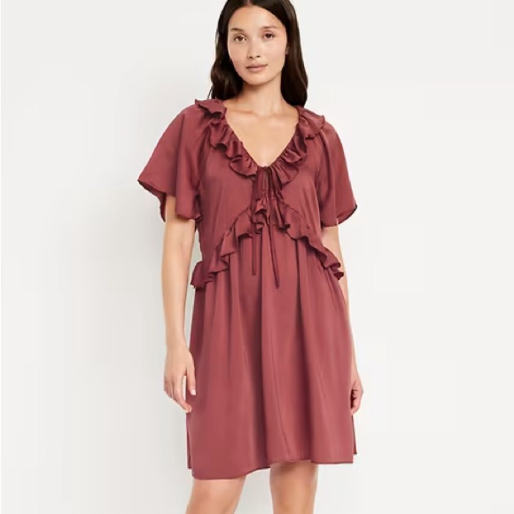 Old Navy Satin Ruffle Dress - Umber Earth Medium (M) NWT
